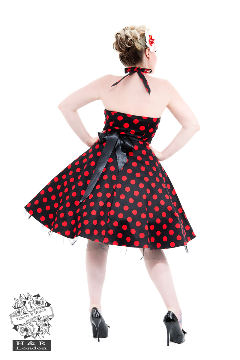 Black Red Large Polka Dot Swing Dress